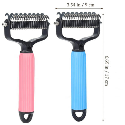 Double-Sided Cat Shedding Dematting Comb Deshedding Dog Brush, Pet Undercoat Rake Grooming Brush for Long Haired Dogs, Matted Fur Remover for Cats