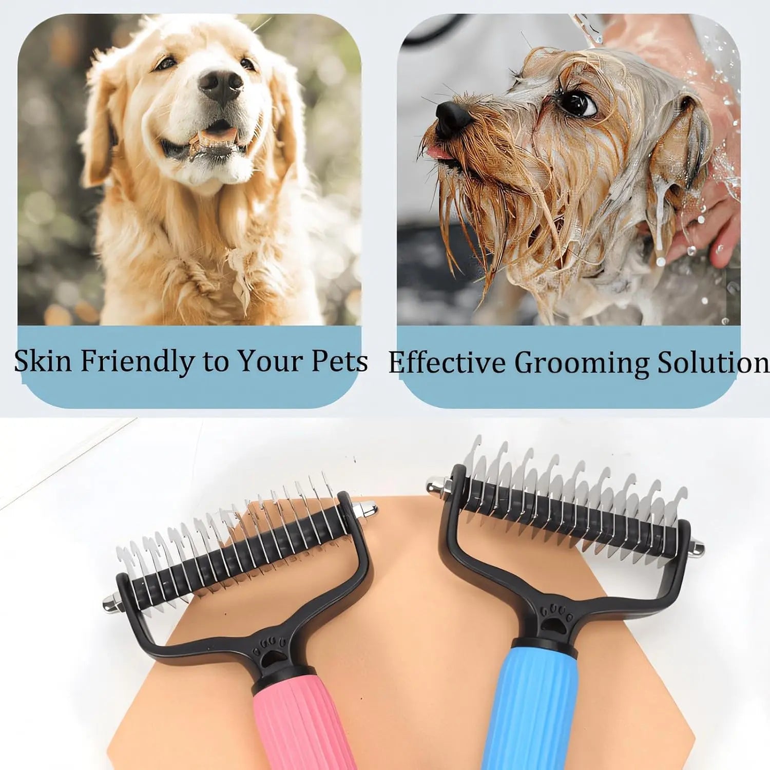 Double-Sided Cat Shedding Dematting Comb Deshedding Dog Brush, Pet Undercoat Rake Grooming Brush for Long Haired Dogs, Matted Fur Remover for Cats