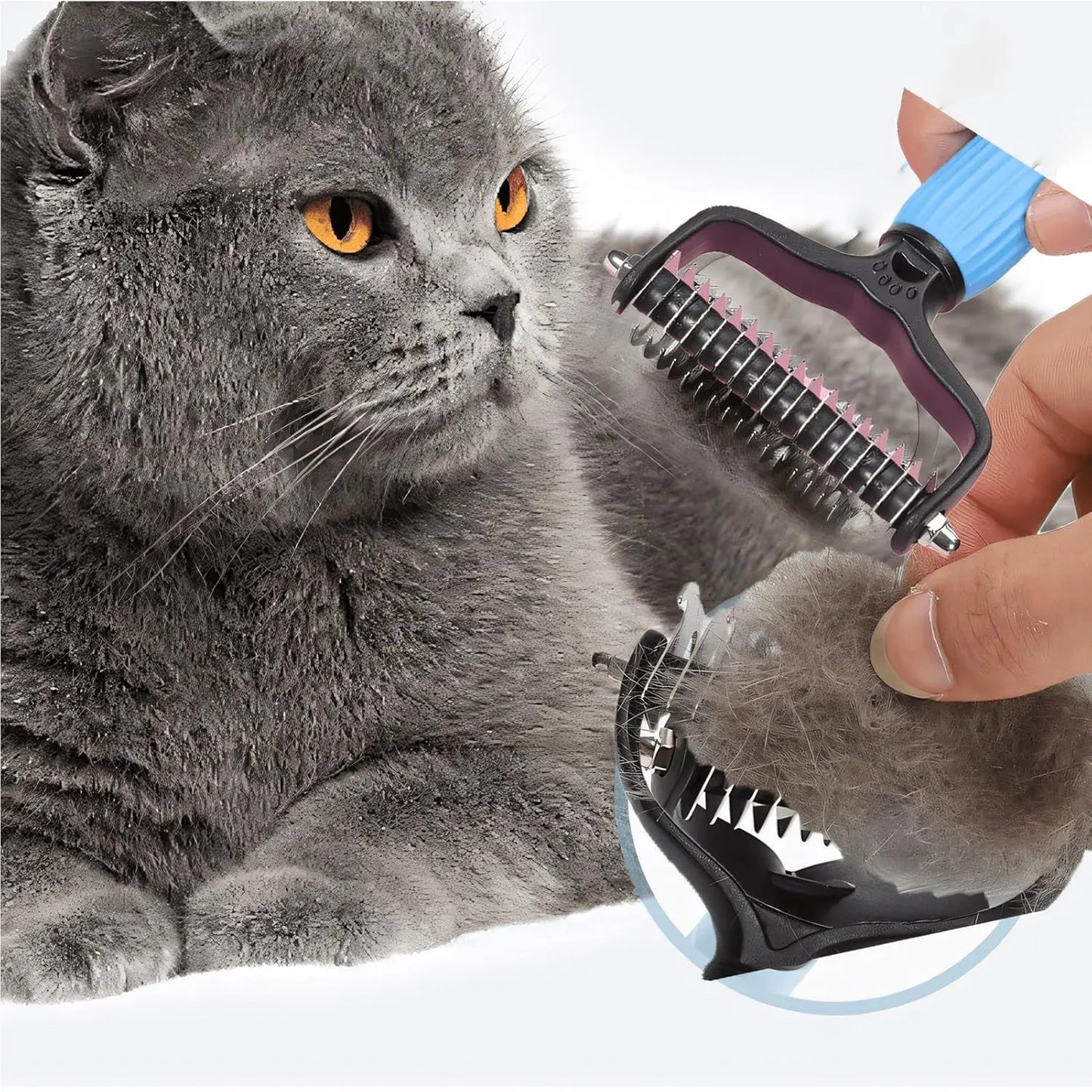 Double-Sided Cat Shedding Dematting Comb Deshedding Dog Brush, Pet Undercoat Rake Grooming Brush for Long Haired Dogs, Matted Fur Remover for Cats