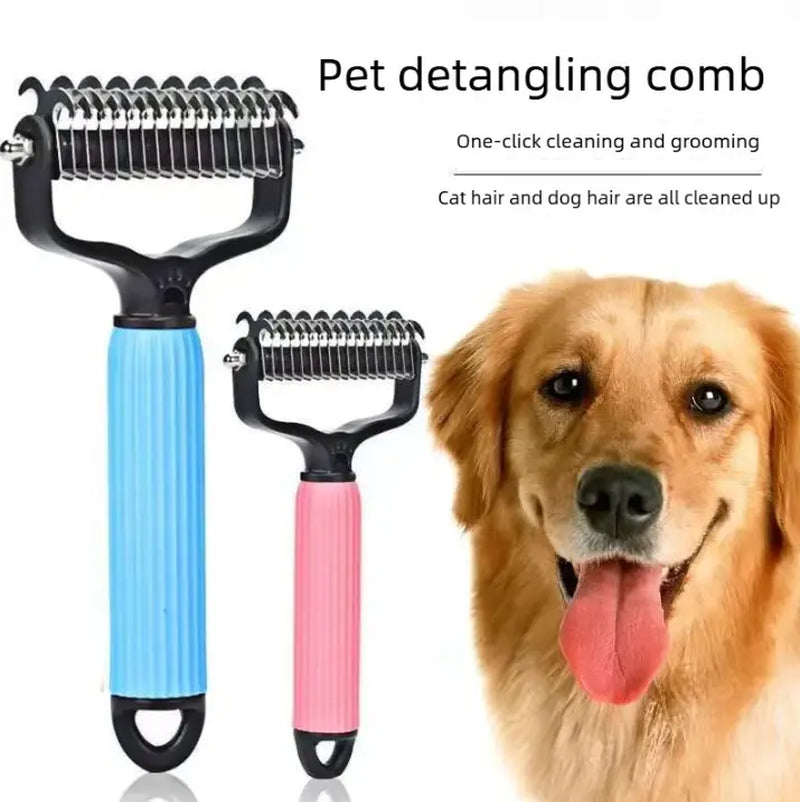 Double-Sided Cat Shedding Dematting Comb Deshedding Dog Brush, Pet Undercoat Rake Grooming Brush for Long Haired Dogs, Matted Fur Remover for Cats